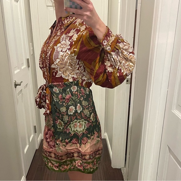 Farm Rio Silk Bandana Print Tie Front, Button up Shirt dress - Picture 6 of 6